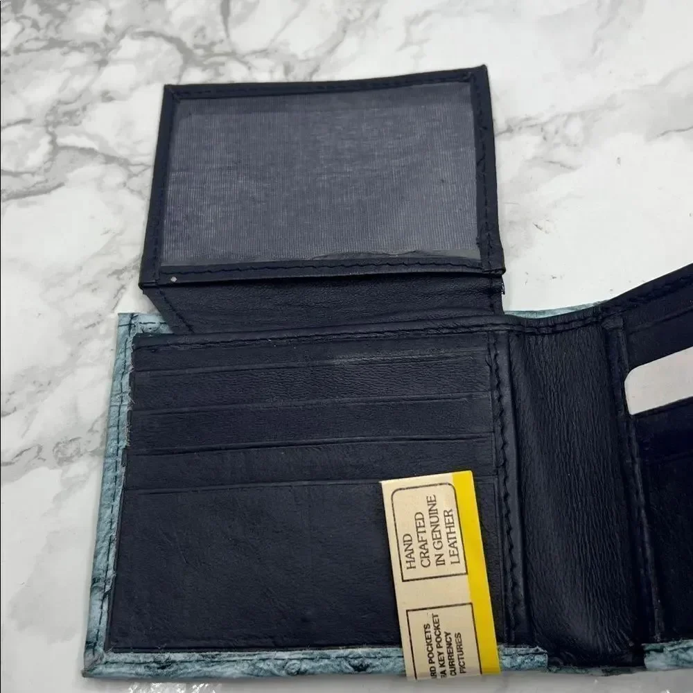 DELUX Genuine Leather Blue Bifold Wallet-New!